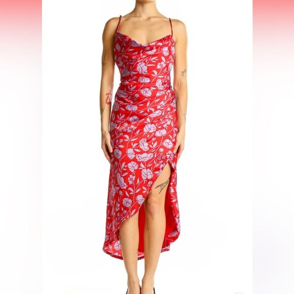 Lovers + Friends Noah Wrap Dress Red Purple Floral Asymmetrical Hem M REVOLVE - Picture 5 of 9
